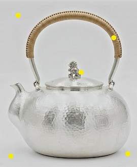 Fine silver tea kettle with lion feature £8000 Order number 248 (This offering to God is through the hands of Jesus Christ strictly only who will use it to administer to our beloved creator. Signed: FrancesJHenry)