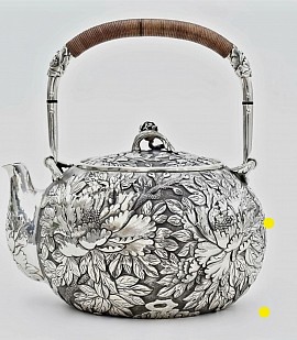 Pure fine silver antique teapot £8000 order number 448. This teapot is placed in the hands of the son Jesus Christ to be placed directly into the hands of his Father God the creator which God strictly uses for his righteous works. Signed: FrancesJHenry