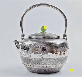 Fine sterling silver teapot with bamboo carvings £4080 order number 488.
