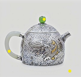 Elegant Hand-Hammered silver teapot with jade accents £1500 order number 880