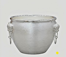 Luxury hammered silver wine bucket with ornate lion head ring handles £8000 order number 508