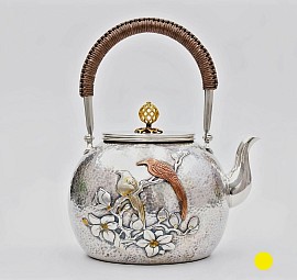 Sterling hammered silver teapot with intricate bird relief £5500 order number 555