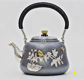 Sterling silver teapot kettle with gilded bird motif £5800 order number 588