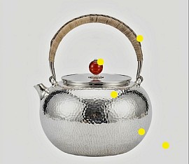Sterling silver teapot with rattan handle & agate finial £4008 order number 808